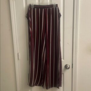 Striped Wide Leg Palazzo Pants - Burgundy, Black & White